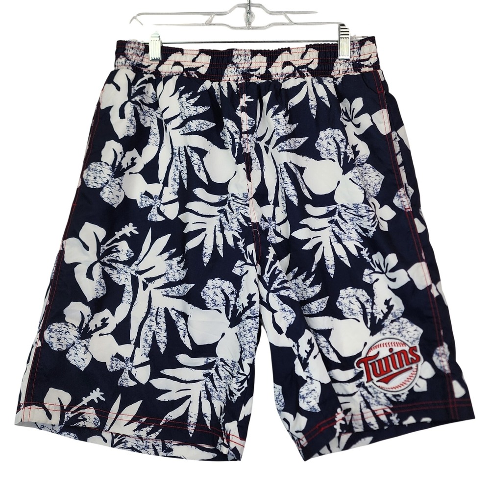 Genuine Merchandise L Navy MLB MN Twins Floral Hibiscus‎ Swim Trunks Shorts